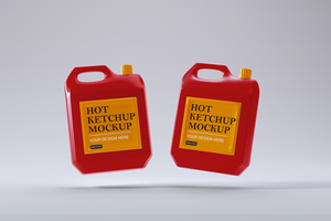 dois flutuando quente ketchup embalagem garrafa brincar modelo psd