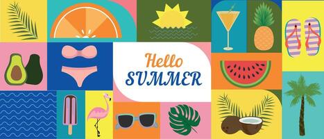 Abstract geometric summer background, poster, banner with simple geometric shapes. Colorful vector illustration on the theme of the summer season.