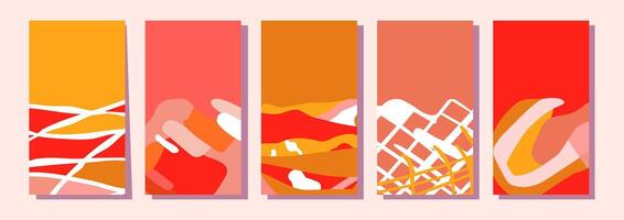 Creative concept of autumn bright and juicy cards set. Modern abstract art design with smooth shapes. vector