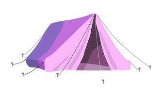 Lilac triangular tent for camping, adventure tourism and travel, bushcraft and backpacking. Isolated object on a white background. vector illustration.