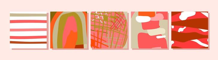 Creative concept of autumn bright and juicy cards set. Modern abstract art design with smooth shapes. vector
