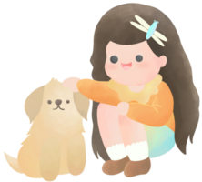 Girl stroking dog head png