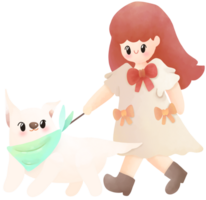 girl leads dog png