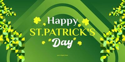 Happy St Patrick's Day banner in modern geometric style. Great for greeting covers, social posters and St Patrick's Day celebration party invitations with text. Vector illustration