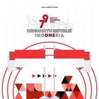 Happy Indonesian Independence Day background in geometric style. Happy Indonesia National Day cover with typography. Vector Illustration. Suitable for greeting cards, ads banner and party invitations