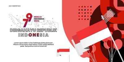 Happy Indonesian Independence Day background in geometric style. Happy Indonesia National Day cover with typography. Vector Illustration. Suitable for greeting cards, ads banner and party invitations