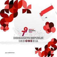 Happy Indonesian Independence Day background in geometric style. Happy Indonesia National Day cover with typography. Vector Illustration. Suitable for greeting cards, ads banner and party invitations