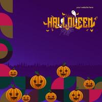 Happy Halloween background in geometric style. Happy Halloween cover with pumpkins, spider webs and typography. Suitable for posters, greeting cards and party invitations for Halloween celebrations vector