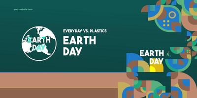 Earth day banner. Modern geometric abstract background in environmental colors for Earth Day. Happy Earth Day greeting card cover with text. Vector illustration of Earth Day for awareness