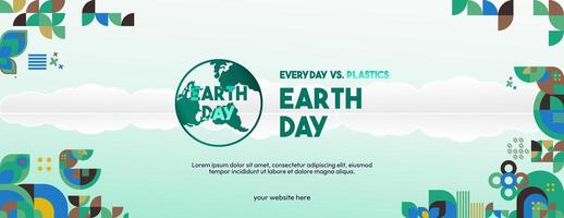 Earth day banner. Modern geometric abstract background in environmental colors for Earth Day. Happy Earth Day greeting card cover with text. Vector illustration of Earth Day for awareness