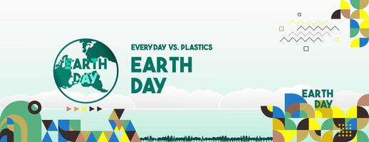 Earth day banner. Modern geometric abstract background in environmental colors for Earth Day. Happy Earth Day greeting card cover with text. Vector illustration of Earth Day for awareness