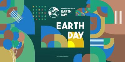 Earth day banner. Modern geometric abstract background in environmental colors for Earth Day. Happy Earth Day greeting card cover with text. Vector illustration of Earth Day for awareness