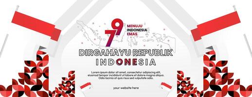 Happy Indonesian Independence Day background in geometric style. Happy Indonesia National Day cover with typography. Vector Illustration. Suitable for greeting cards, ads banner and party invitations