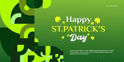 Happy St Patrick's Day banner in modern geometric style. Great for greeting covers, social posters and St Patrick's Day celebration party invitations with text. Vector illustration