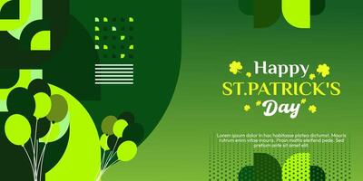 Happy St Patrick's Day banner in modern geometric style. Great for greeting covers, social posters and St Patrick's Day celebration party invitations with text. Vector illustration