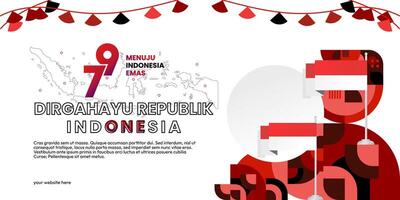 Happy Indonesian Independence Day background in geometric style. Happy Indonesia National Day cover with typography. Vector Illustration. Suitable for greeting cards, ads banner and party invitations