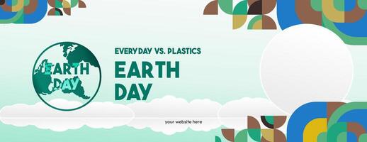 Earth day banner. Modern geometric abstract background in environmental colors for Earth Day. Happy Earth Day greeting card cover with text. Vector illustration of Earth Day for awareness