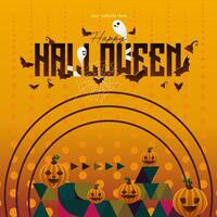 Happy Halloween background in geometric style. Happy Halloween cover with pumpkins, spider webs and typography. Suitable for posters, greeting cards and party invitations for Halloween celebrations vector