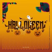 Happy Halloween background in geometric style. Happy Halloween cover with pumpkins, spider webs and typography. Suitable for posters, greeting cards and party invitations for Halloween celebrations vector