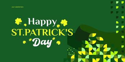 Happy St Patrick's Day banner in modern geometric style. Great for greeting covers, social posters and St Patrick's Day celebration party invitations with text. Vector illustration