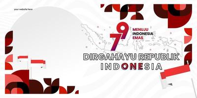 Happy Indonesian Independence Day background in geometric style. Happy Indonesia National Day cover with typography. Vector Illustration. Suitable for greeting cards, ads banner and party invitations