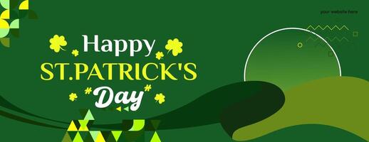 Happy St Patrick's Day banner in modern geometric style. Great for greeting covers, social posters and St Patrick's Day celebration party invitations with text. Vector illustration