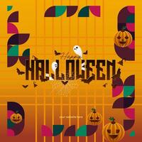 Happy Halloween background in geometric style. Happy Halloween cover with pumpkins, spider webs and typography. Suitable for posters, greeting cards and party invitations for Halloween celebrations vector