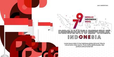 Happy Indonesian Independence Day background in geometric style. Happy Indonesia National Day cover with typography. Vector Illustration. Suitable for greeting cards, ads banner and party invitations