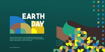 Earth day banner. Modern geometric abstract background in environmental colors for Earth Day. Happy Earth Day greeting card cover with text. Vector illustration of Earth Day for awareness