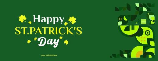 Happy St Patrick's Day banner in modern geometric style. Great for greeting covers, social posters and St Patrick's Day celebration party invitations with text. Vector illustration