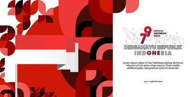 Happy Indonesian Independence Day background in geometric style. Happy Indonesia National Day cover with typography. Vector Illustration. Suitable for greeting cards, ads banner and party invitations