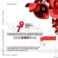 Happy Indonesian Independence Day background in geometric style. Happy Indonesia National Day cover with typography. Vector Illustration. Suitable for greeting cards, ads banner and party invitations