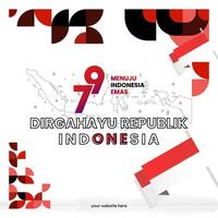 Happy Indonesian Independence Day background in geometric style. Happy Indonesia National Day cover with typography. Vector Illustration. Suitable for greeting cards, ads banner and party invitations