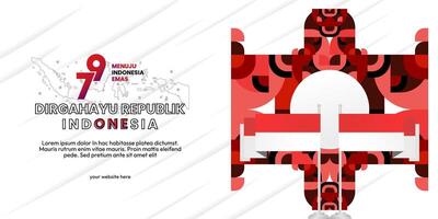 Happy Indonesian Independence Day background in geometric style. Happy Indonesia National Day cover with typography. Vector Illustration. Suitable for greeting cards, ads banner and party invitations