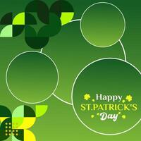 Happy St Patrick's Day square banner in modern geometric style. Great for greeting covers, social posters and St Patrick's Day celebration party invitations with text. Vector illustration