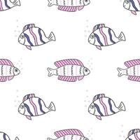 Seamless pattern with swimming fish. Vector doodle print