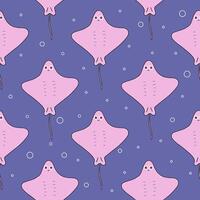 Seamless pattern with pink stingrays. Vector doodle print