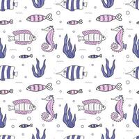 Seamless pattern with undersea world. Vector doodle print