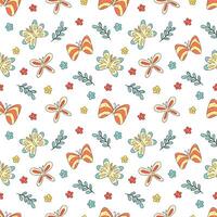 Seamless pattern with abstract butterflies, flowers and twigs. Vector