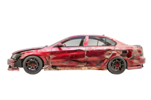 AI generated Brandless red sedan car accident PNG