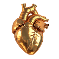 AI generated Golden human heart made of foil on transparent background png