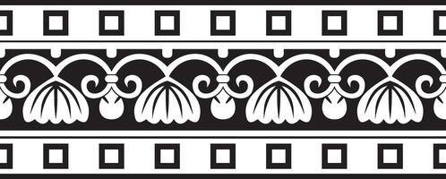 Vector black monochrome seamless ornament of ancient Greece. Classic Endless pattern frame border Roman Empire