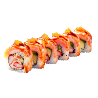 ai generado Sushi rodar con salmón, palta, pepino, crema queso y rojo caviar png