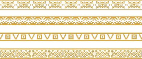 Vector set of golden native american ornamental seamless borders. Framework of the peoples of America, Aztecs, Maya, Incas