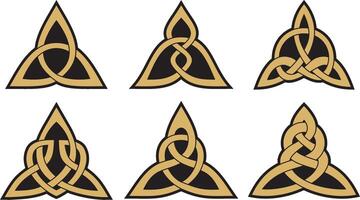 Vector set of golden celtic knots. Ornament of ancient European peoples. The sign and symbol of the Irish, Scots, Britons, Franks