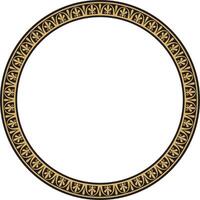 Vector round gold and black Greek frame. Classic meander ornament. Border Ancient Greece, Roman Empire.