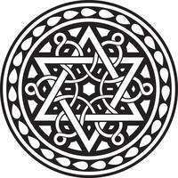 Vector black monochrome round Jewish ornament. Star of David. Semitic circle, ring. Jerusalem