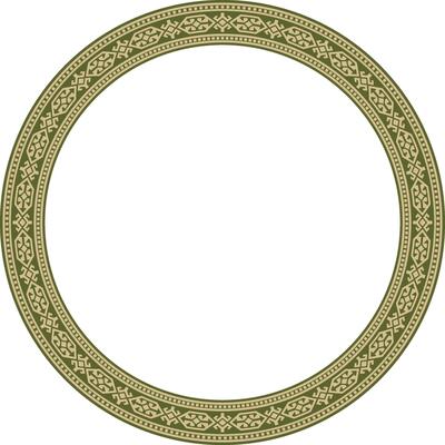 Vector green and gold round Kazakh national ornament. Ethnic pattern of the peoples of the Great Steppe, .Mongols, Kyrgyz, Kalmyks, Buryats. circle, frame border