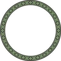 Vector round color Belarusian national ornament. Ethnic green circle border, Slavic peoples frame