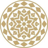 Vector gold round pattern Mosaic circle, geometric ornament. Sketchy flower